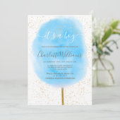 Kattenstaart glitters blauw waterverf baby shower kaart (Staand voorkant)