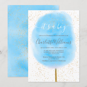 Kattenstaart glitters blauw waterverf baby shower kaart