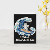 Kattenstranden Grappig Japans Hola Cat Surfen Kaart (Gele Bloem)