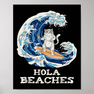 Kattenstranden Grappig Japans Hola Cat Surfen Poster