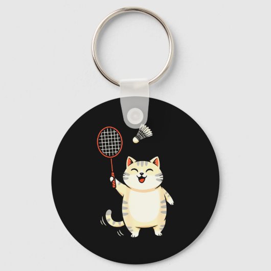 Kattenstrip Kunst Badminton, Grappig Kat Design Vo Sleutelhanger (Voorkant)