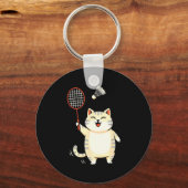 Kattenstrip Kunst Badminton, Grappig Kat Design Vo Sleutelhanger (Voorkant)
