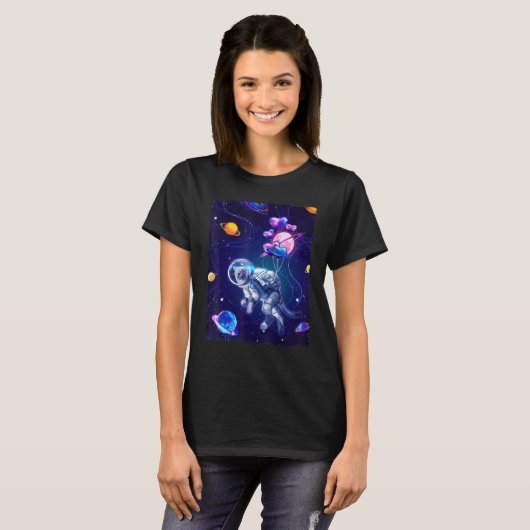 Kattenstronaut in de galaxy-afbeelding t-shirt (Voorkant volledig)