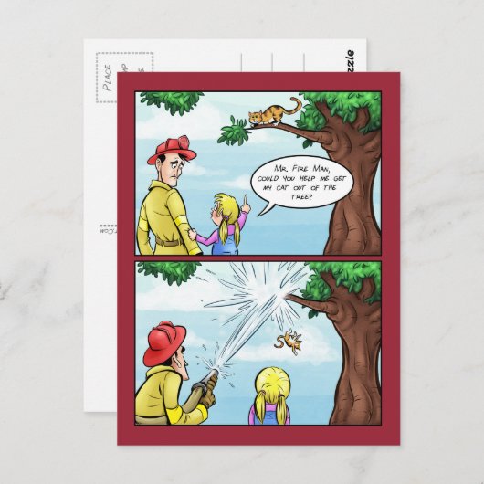 Kattenstuck in Tree Cartoon Briefkaart (Voorkant / Achterkant)