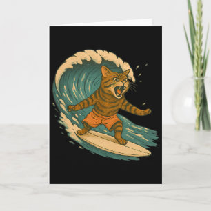 Kattensurfen Funny Beach Retro Kat Op Surboard Kat Kaart
