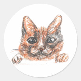 Kattentekening Classic ronde Sticker, glanzend Sticker