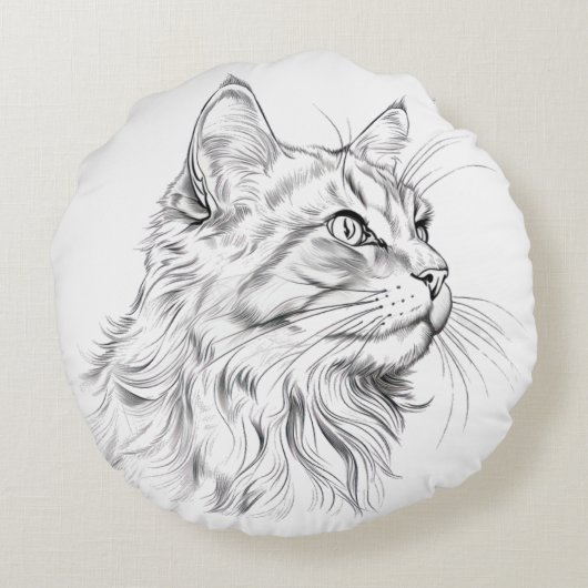 Kattentekening Rond Kussen (Achterkant)