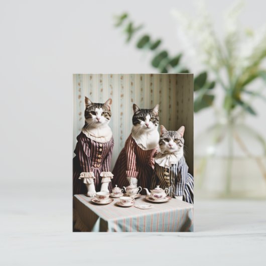 Kattentheeparty Briefkaart (Staand voorkant)