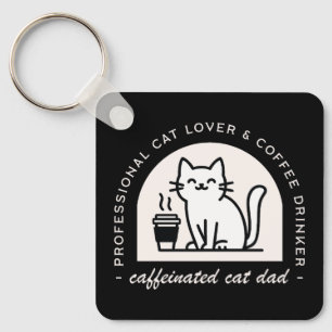 Kattenvader grappige koffieliefhebbers mannen sleutelhanger