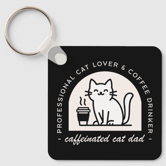 Kattenvader grappige koffieliefhebbers mannen sleutelhanger (Voorkant)