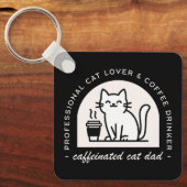 Kattenvader grappige koffieliefhebbers mannen sleutelhanger (Voorkant)