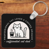 Kattenvader grappige koffieliefhebbers mannen sleutelhanger (Achterkant)
