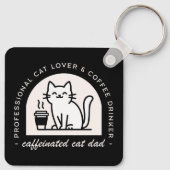 Kattenvader grappige koffieliefhebbers mannen sleutelhanger (Achterkant)