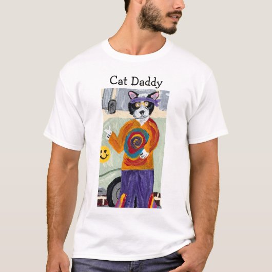 Kattenvader Hippie Tuxedo Kat T-shirt (Voorkant)