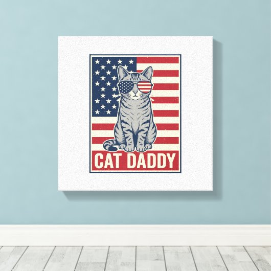 Kattenvader Patriottische Kat Vector Design_1 Canvas Afdruk (Insitu (Houten vloer))