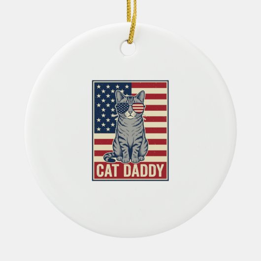 Kattenvader Patriottische Kat Vector Design_1 Keramisch Ornament (Voorkant)