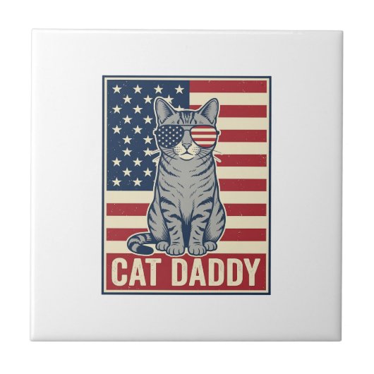 Kattenvader Patriottische Kat Vector Design_1 Tegeltje (Voorkant)