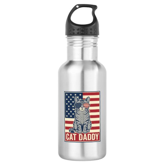 Kattenvader Patriottische Kat Vector Design_1 Waterfles (Voorkant)