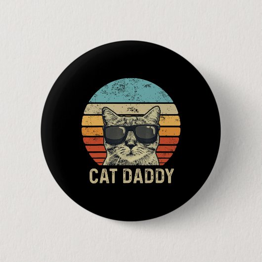 Kattenvader Retro Katten Zonnebril Coole Kattenvad Ronde Button 5,7 Cm (Voorkant)