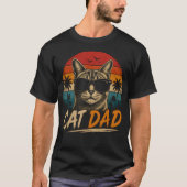 Kattenvader Retro Zonsondergang Palm vaderdag T-shirt (Voorkant)