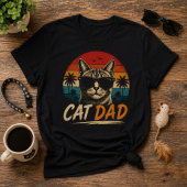 Kattenvader Retro Zonsondergang Palm vaderdag T-shirt