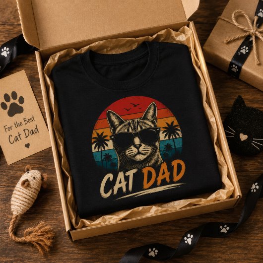 Kattenvader Retro Zonsondergang Palm vaderdag T-shirt