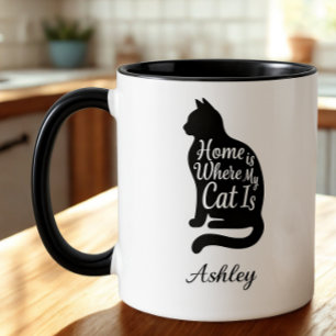 Kattenvader thuis is waar mijn kat is silhouet mok