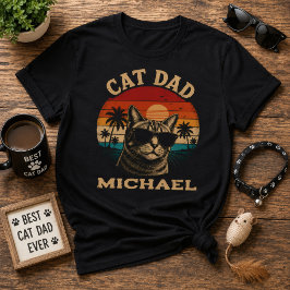 Kattenvader Vintage Retro Zonsondergang Tropisch S T-shirt