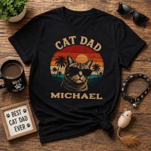 Kattenvader Vintage Retro Zonsondergang Tropisch S T-shirt