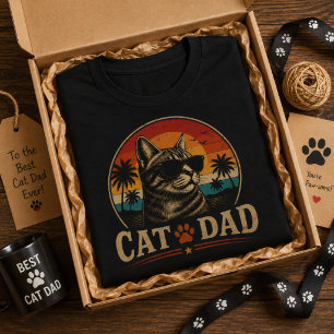 Kattenvader Vintage Retro Zonsondergang Tropisch S T-shirt