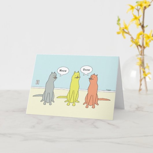 Kattenverjaardag Kaart met een leuke "miauw" Carto (Gele Bloem)