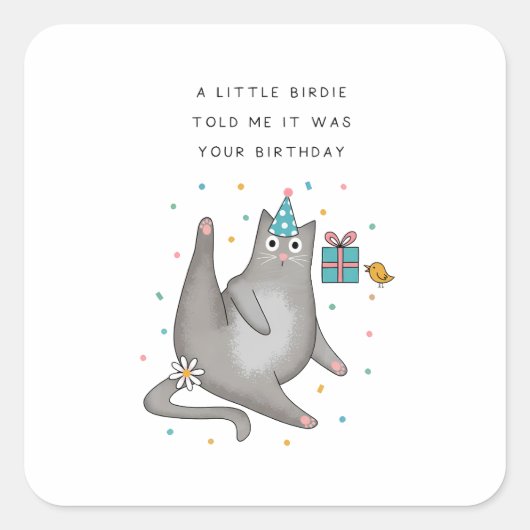 Kattenverjaardag Vierkante Sticker (Voorkant)