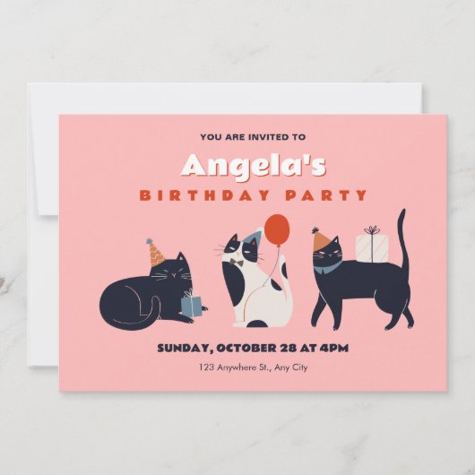 Kattenverjaardagsfeestje Kaart (Voorkant)