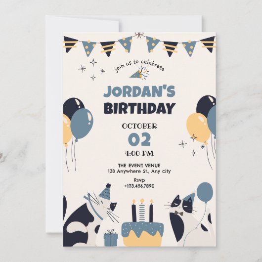 Kattenverjaardagsfeestje Kaart (Voorkant)