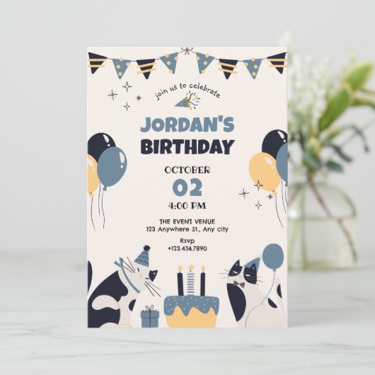 Kattenverjaardagsfeestje Kaart (Staand voorkant)