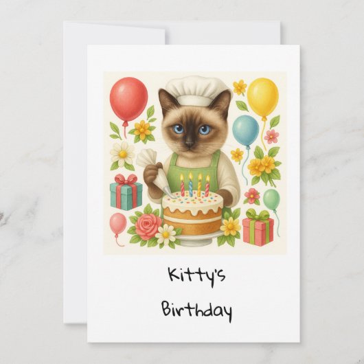 Kattenverjaardagsfeestje met taart kaart (Voorkant)