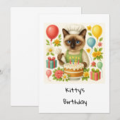 Kattenverjaardagsfeestje met taart kaart (Voorkant / Achterkant)