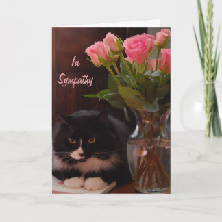 Kattenverlies sympathie met roze rozen kaart