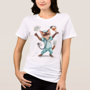Kattenverpleegster aan het werk Tri-Blend shirt