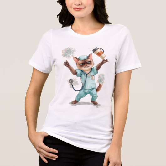 Kattenverpleegster aan het werk Tri-Blend shirt (Voorkant)