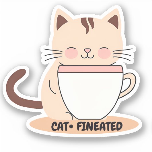 Kattenvinnige Kat met Koffie Waterdicht Sticker (Voorkant)