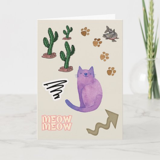 Kattenvis Cactus Paws Meow Wenskaart Feestdagen Kaart (Voorkant)