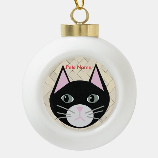 Kattenvisgraat beige keramische bal ornament (Voorkant)