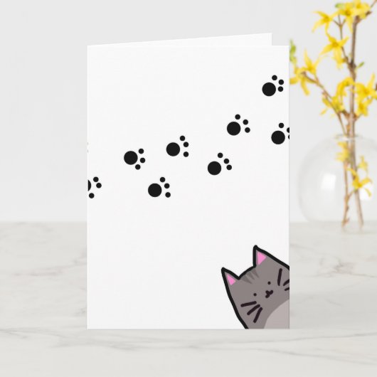 Kattenvoetafdruk kerstkaart kaart (Gele Bloem)