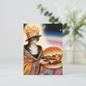 Kattenvrouw Franse frietjes hoed en een cheeseburg Briefkaart (Staand voorkant)