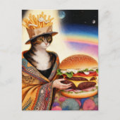 Kattenvrouw Franse frietjes hoed en een cheeseburg Briefkaart (Voorkant)
