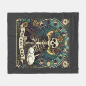 Kattenvrouw Halloween Skelet Bloemstuk Maan Kompas Fleece Deken (Voorkant (Horizontaal))
