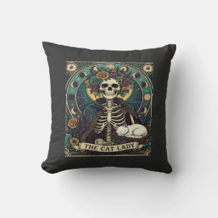 Kattenvrouw Halloween Skelet Bloemstuk Maan Kompas Kussen