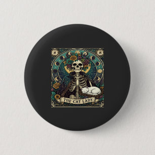 Kattenvrouw Halloween Skelet Bloemstuk Maan Kompas Ronde Button 5,7 Cm