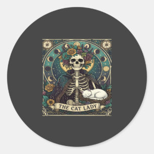 Kattenvrouw Halloween Skelet Bloemstuk Maan Kompas Ronde Sticker